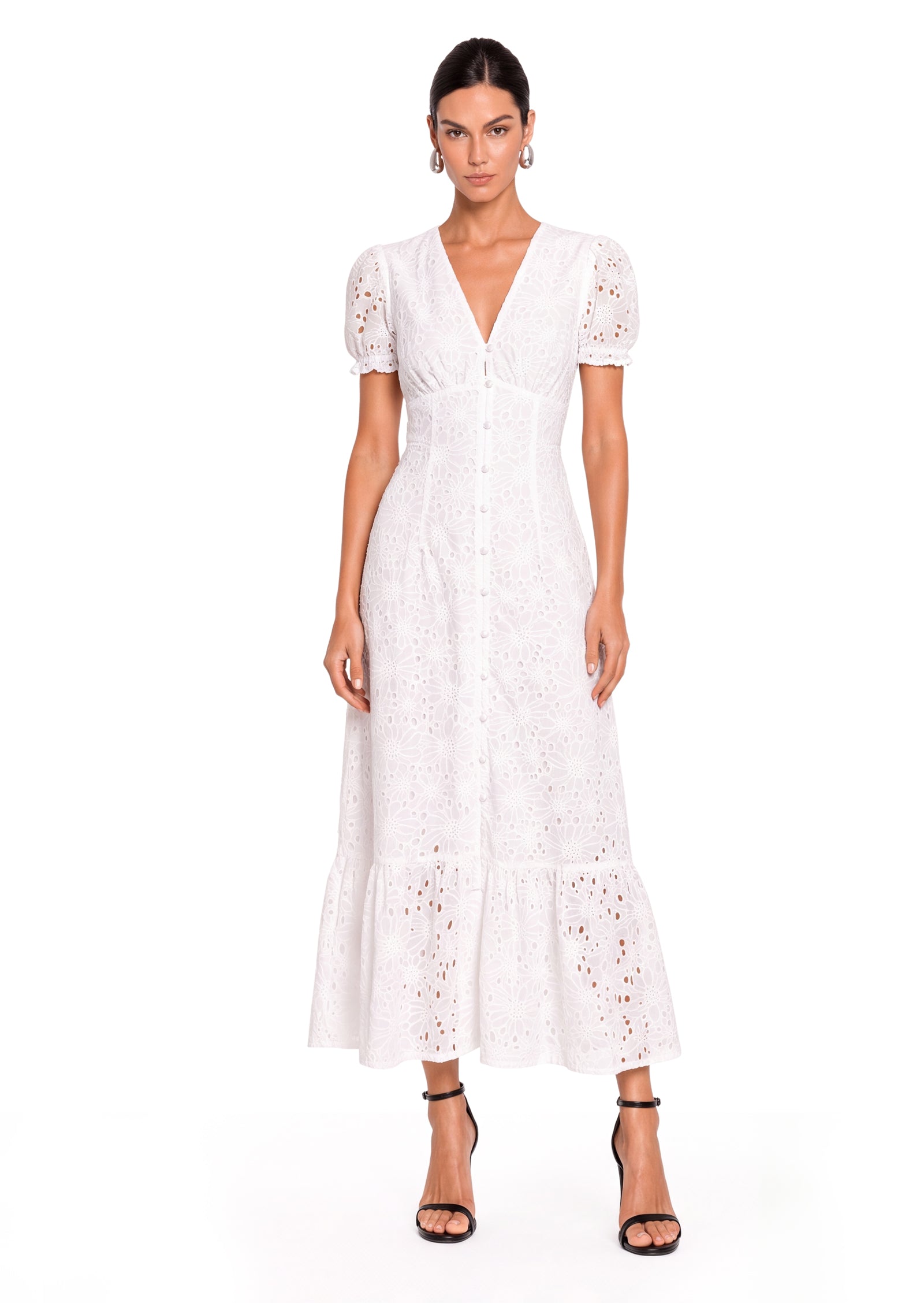 Midikleid in A-Linie mit Blumenmuster und Laternenärmeln