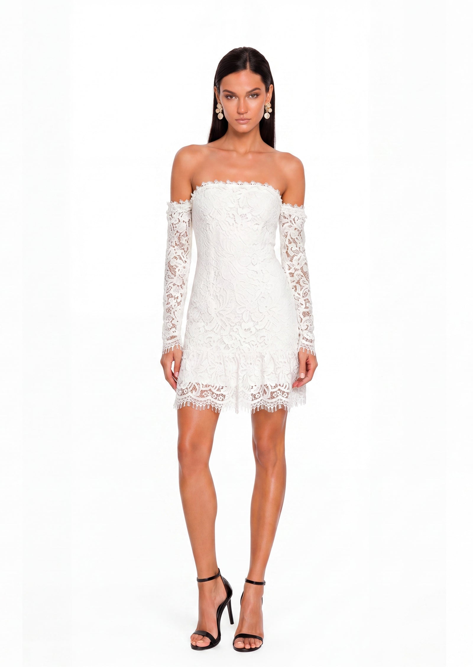 Padraic Off Shoulder Lace Mini Dress In White