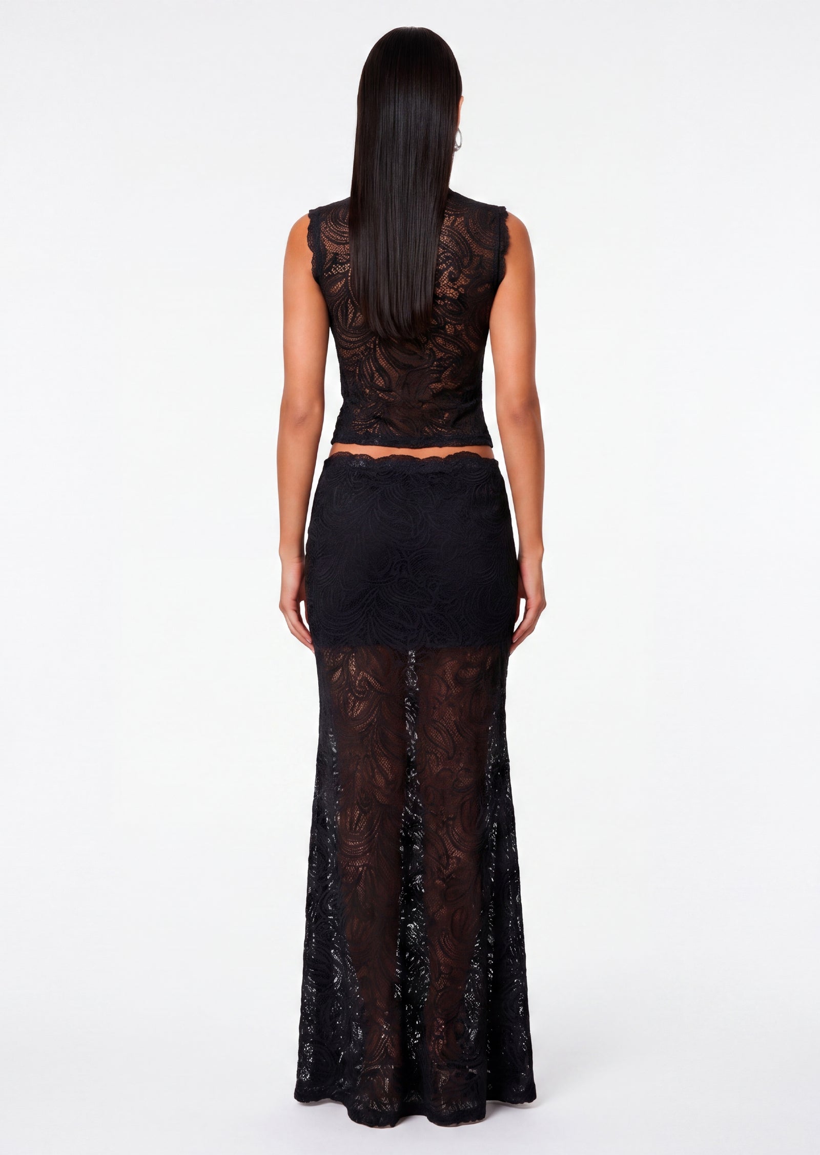 Esthela Lace Maxi Skirt Two Piece Set In Black