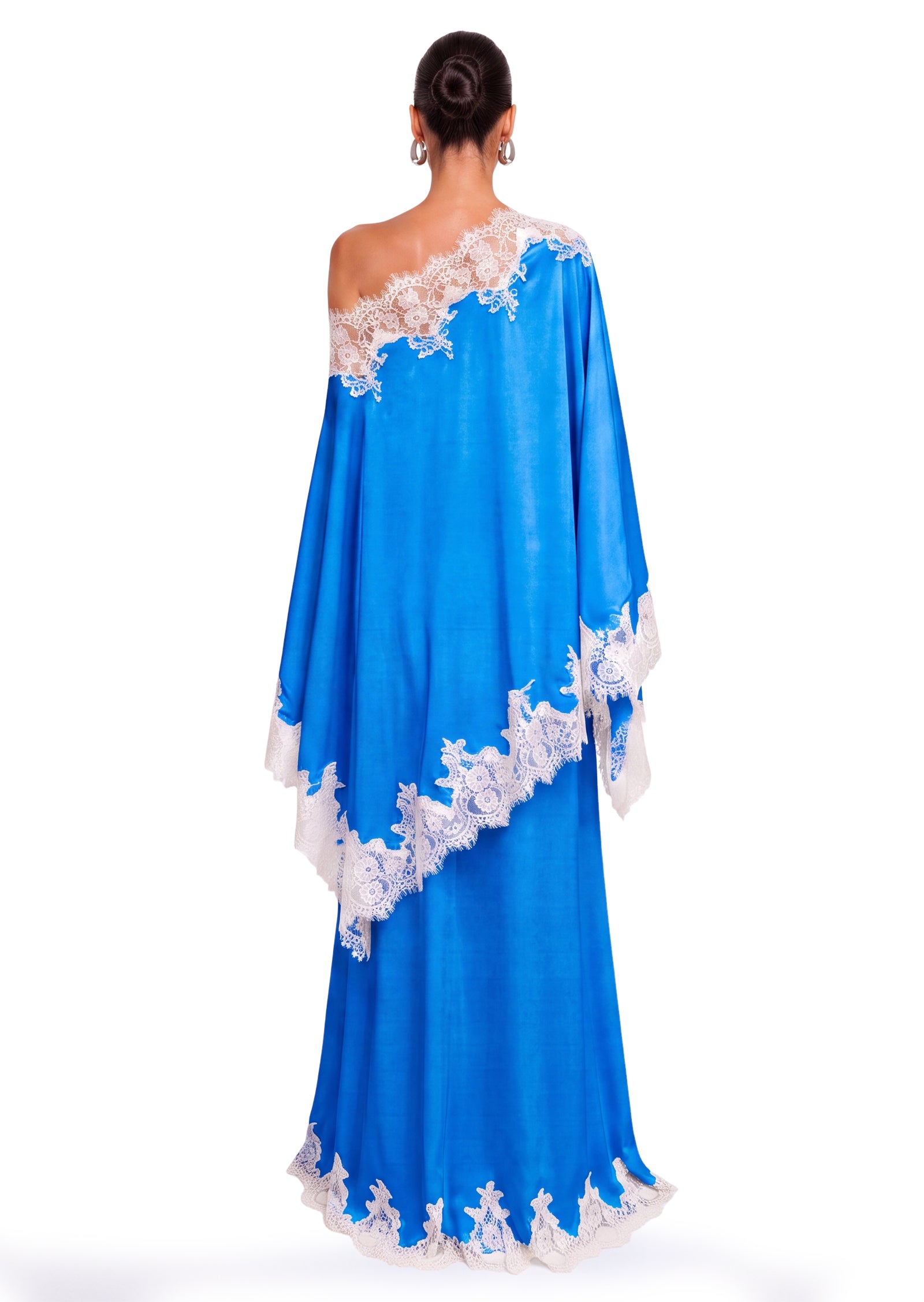 Cadfan Satin Lace Trim Skirt Set In Blue