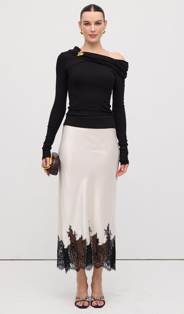 Lace Satin Midi Skirt