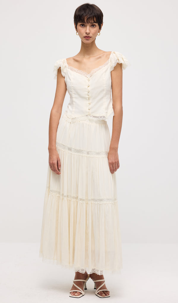 Lace Trim Slim Top & Maxi Skirt Set