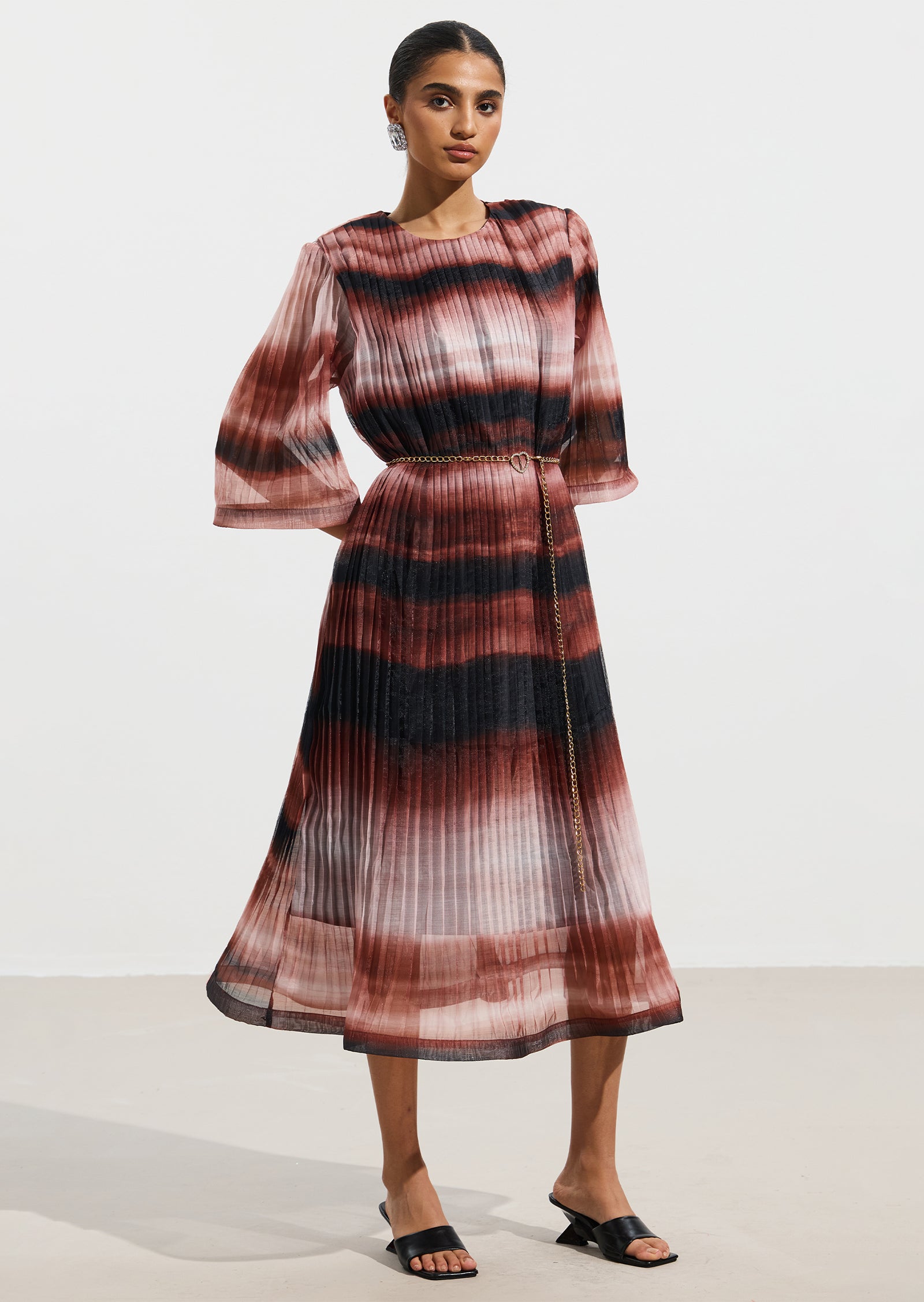 Pleated Tie Dyed Georgette Midi Dress