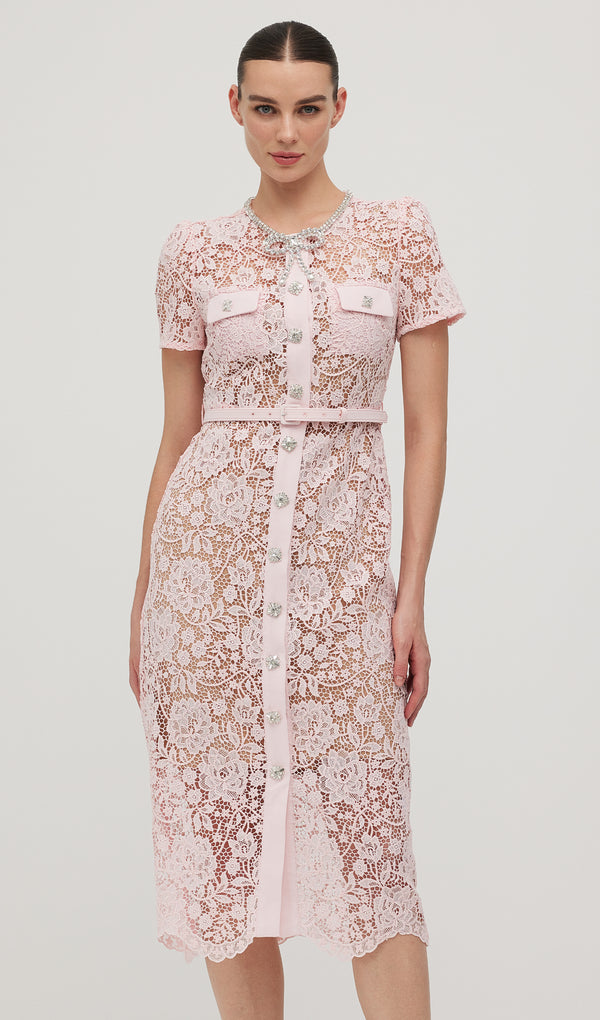 Lace Diamante Bow Midi Dress