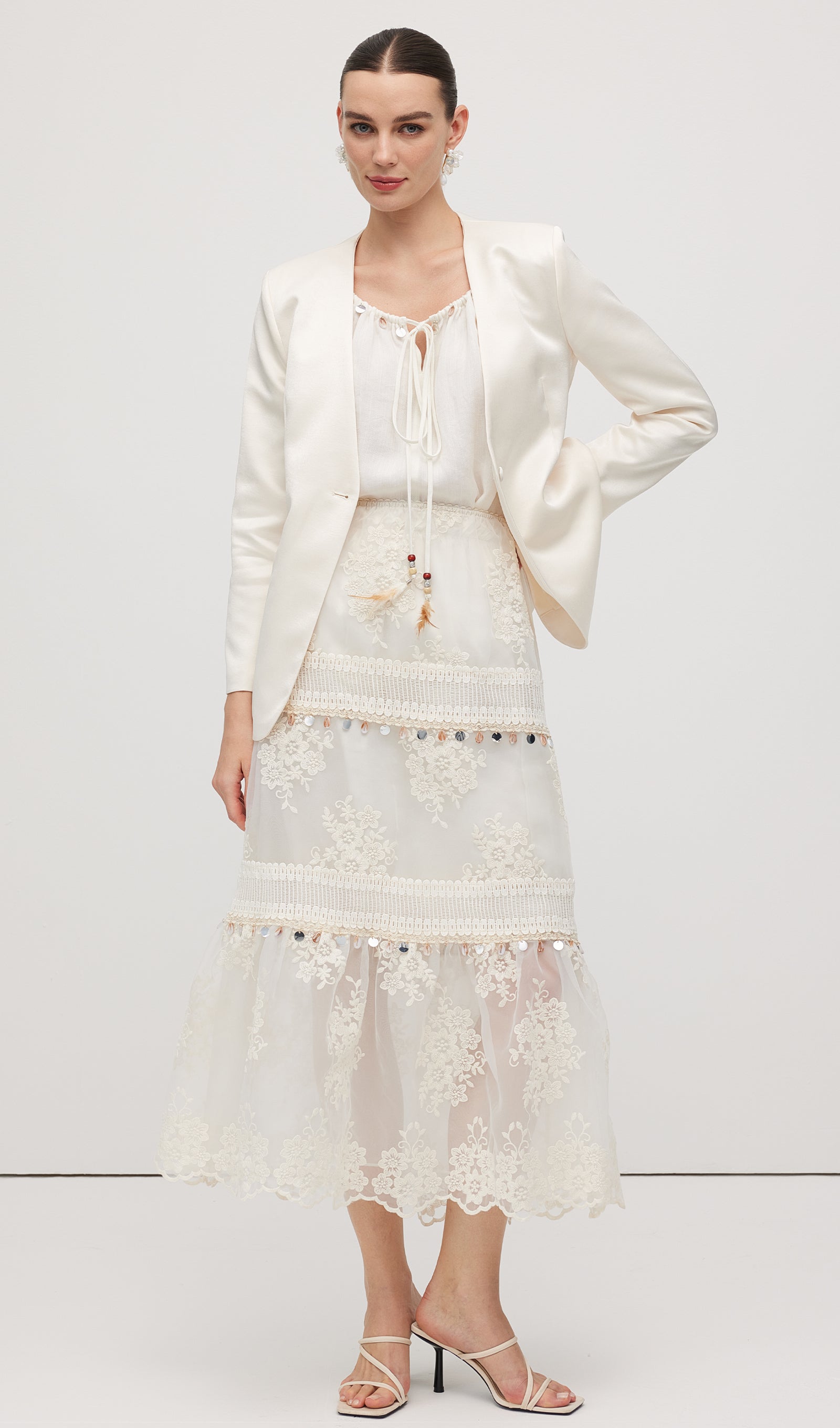 Lace Embroidery Bohemian Midi Skirt