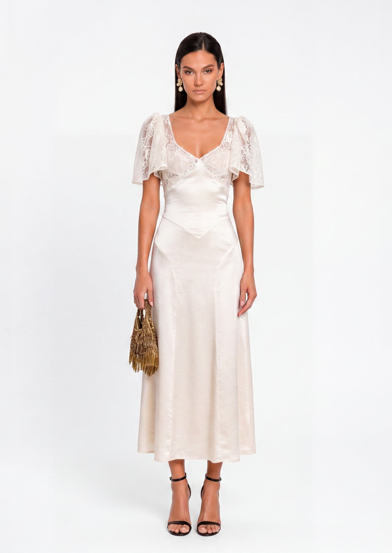 Midikleid in A-Linie mit Blumenmuster und Laternenärmeln