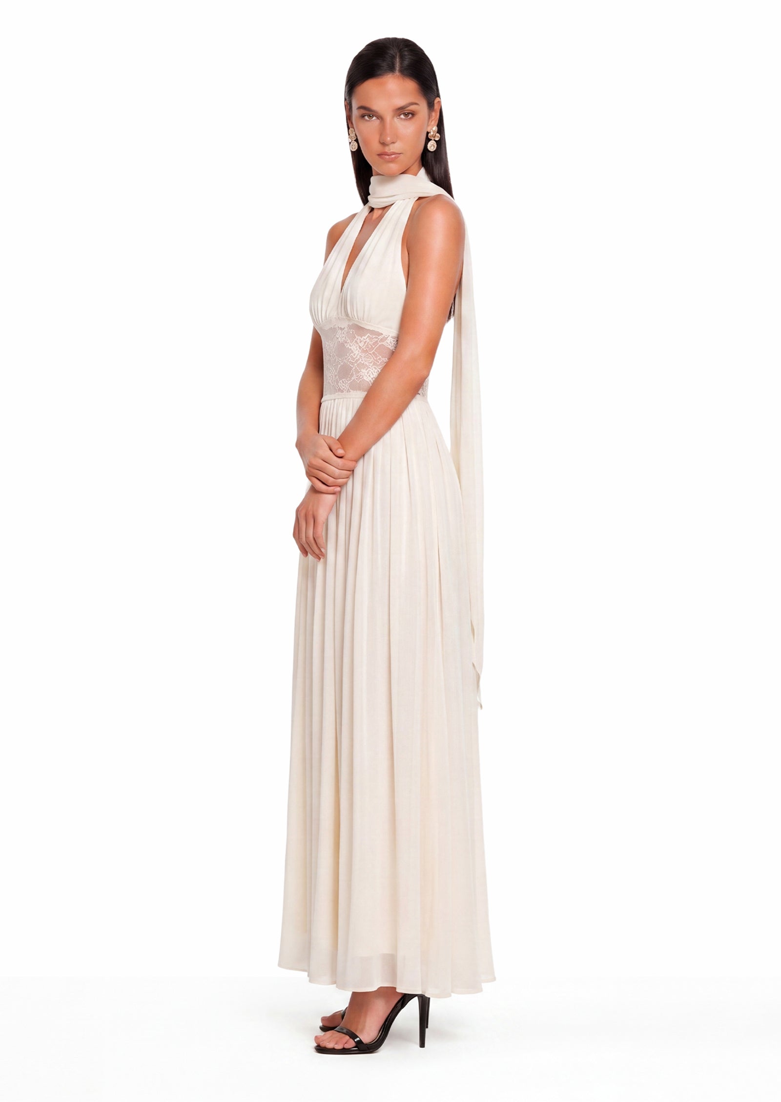 Eairein Deep V Backless Maxi Dress In White