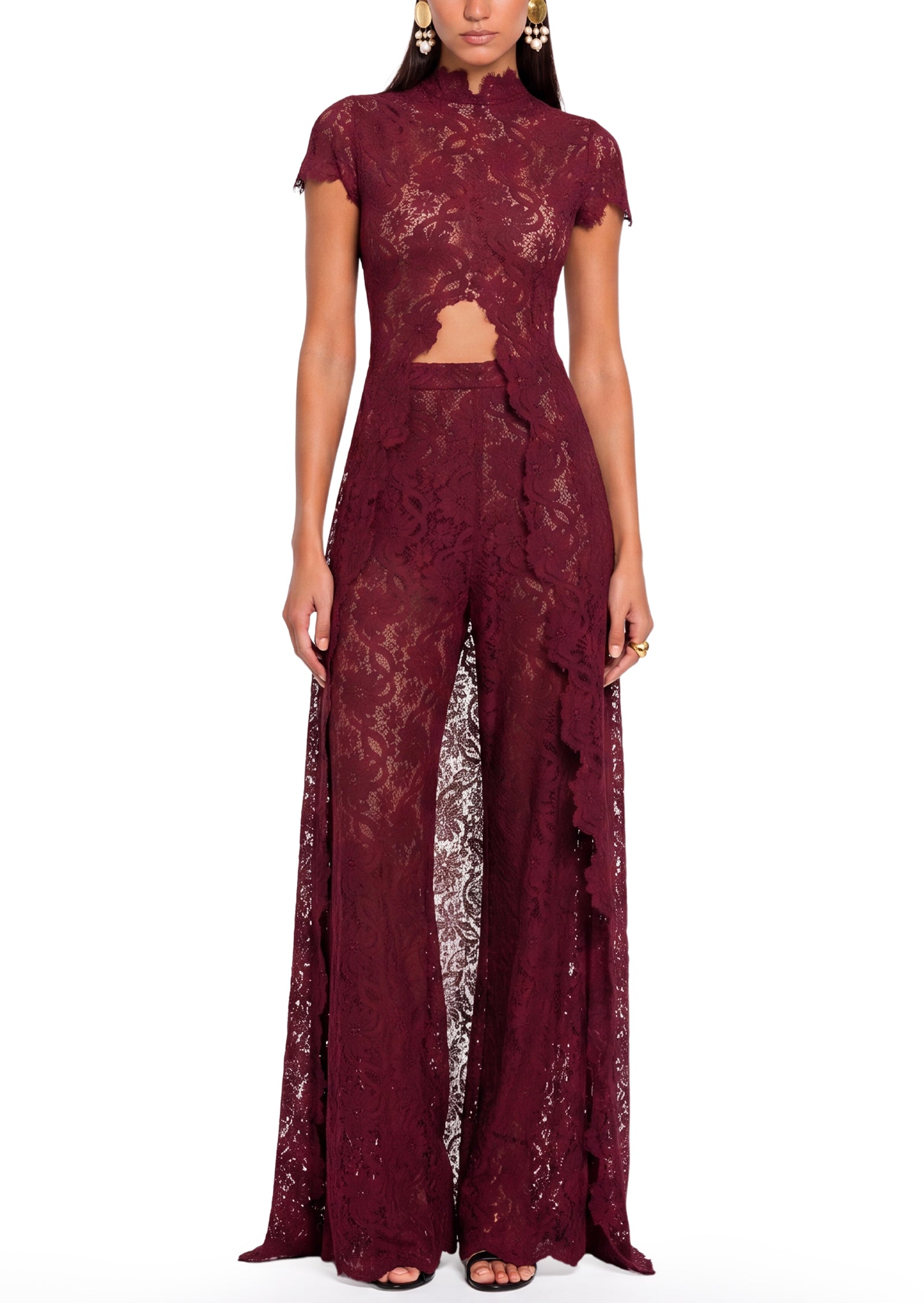 Waiola Long Top & Flared Pants Set In Lace