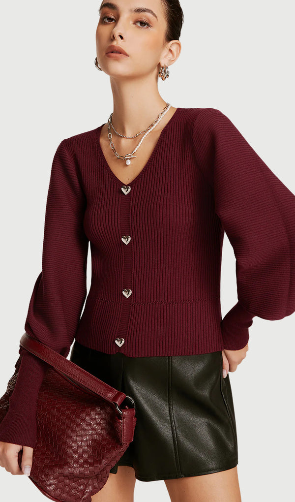 Lantern Sleeve V Neck Sweater
