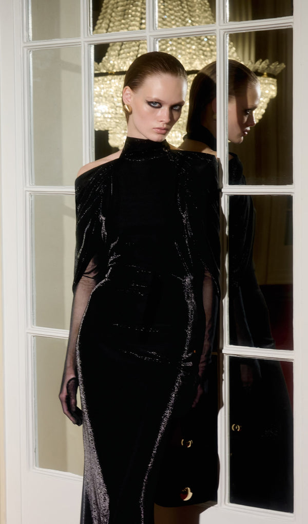 Layali Rose Shiny Maxi Dress With Draped Back