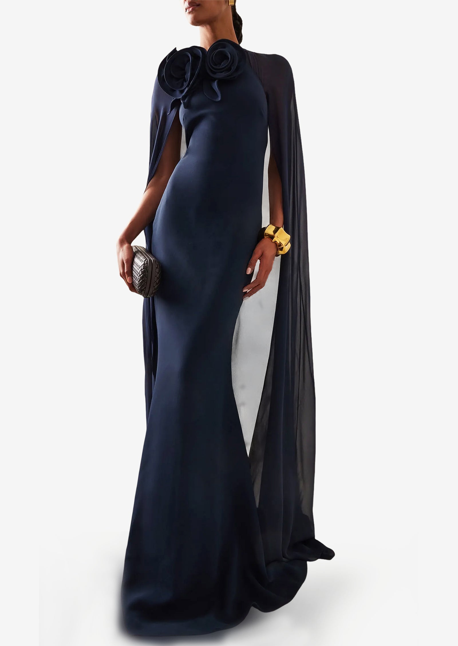 Layali Rose 3D Flower Cape Maxi Dress