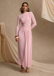 Layali Rose Asymmetric Ruched Maxi Dress