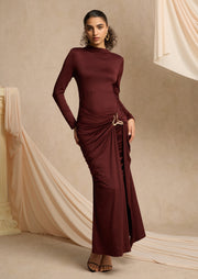 Midikleid in A-Linie mit Blumenmuster und Laternenärmeln