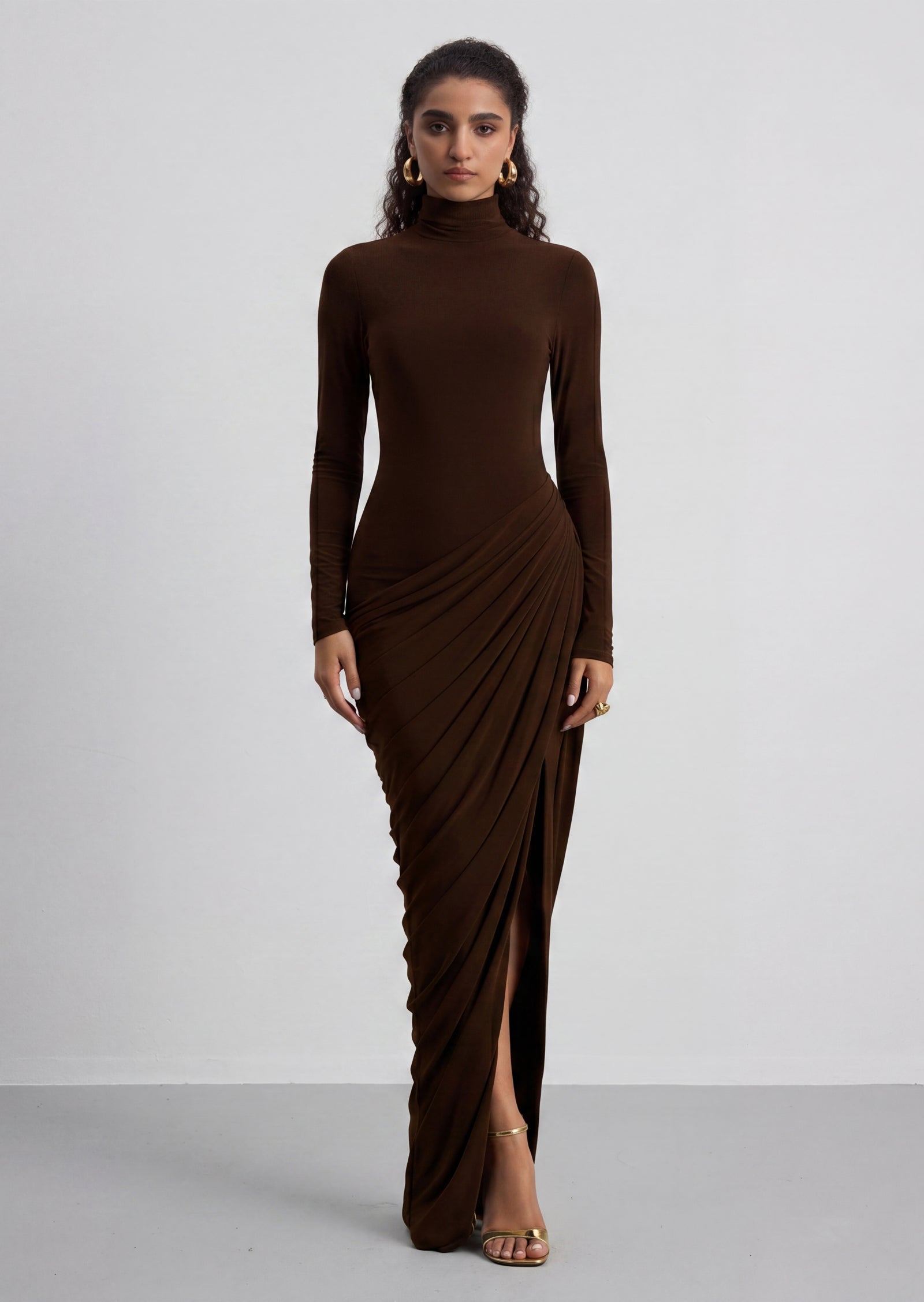 Layali Rose High-Neck Maxi Dress With Front Split