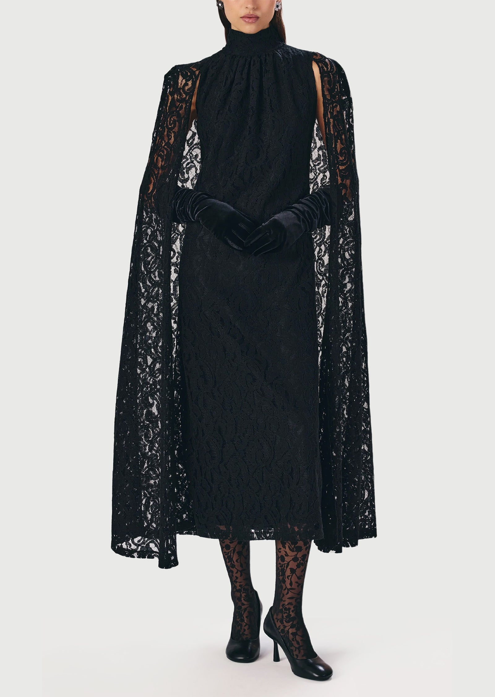Midikleid in A-Linie mit Blumenmuster und Laternenärmeln