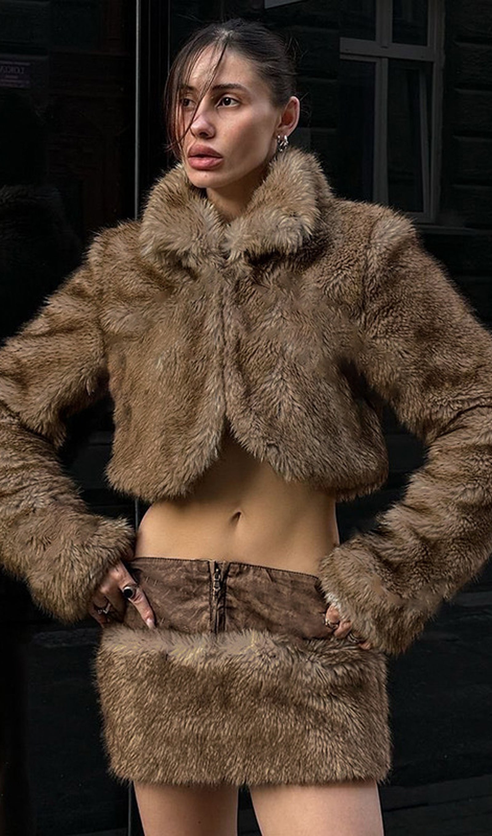 Leather And Faux Fur Two-Piece Set