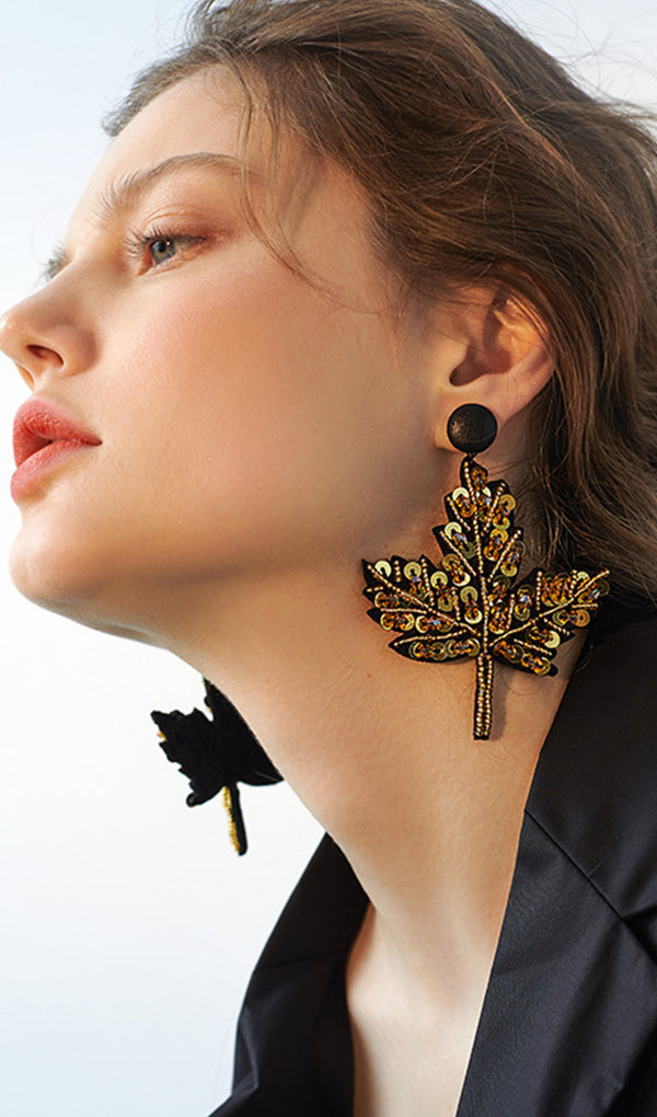 Sequins Leaves Dangle Drop Earrings