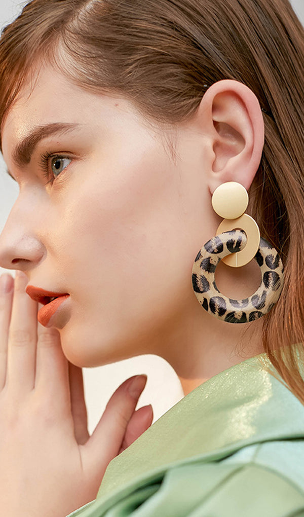 Leopard Dangle Drop Hoop Earrings