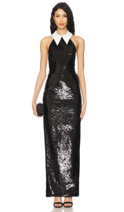 Sequin Contrast Collar Maxi Dress