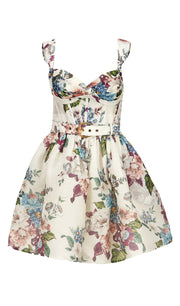 Midikleid in A-Linie mit Blumenmuster und Laternenärmeln