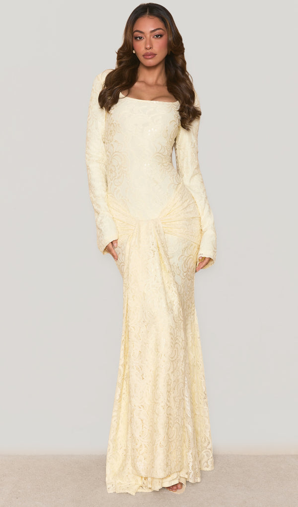 Long Sleeve Fitted Lace Maxi Dress