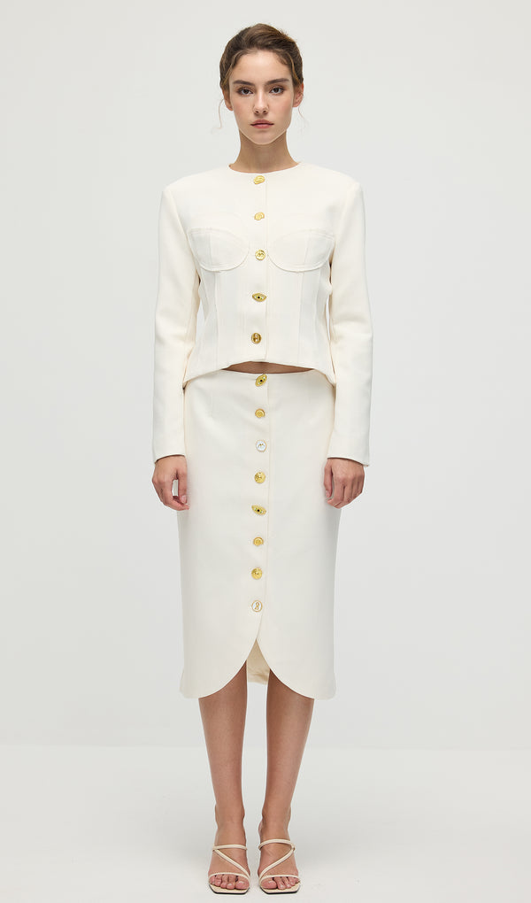 Long Sleeved Back Tie Two-Piece Set In White