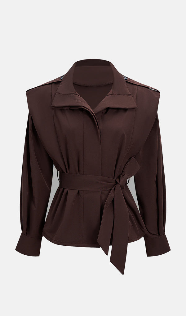 Long Sleeved Lapel Jacket In Dark Brown