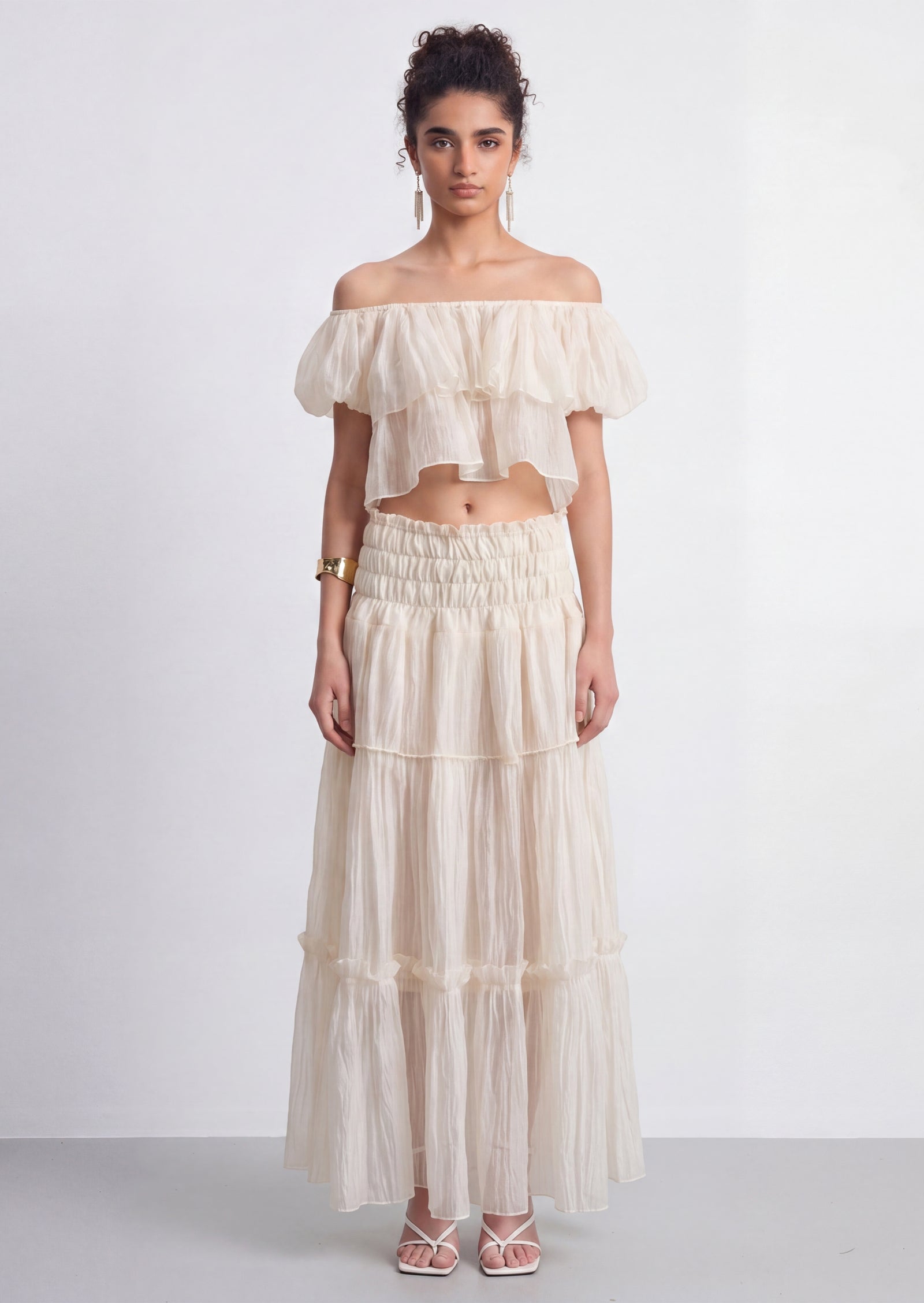 Midikleid in A-Linie mit Blumenmuster und Laternenärmeln