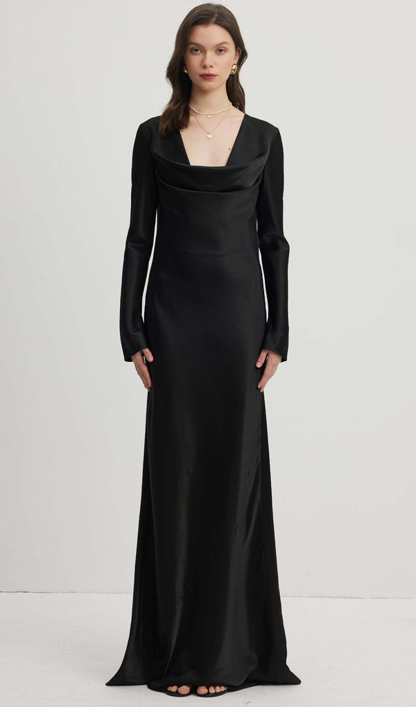 Low Collar Maxi Evening Dress