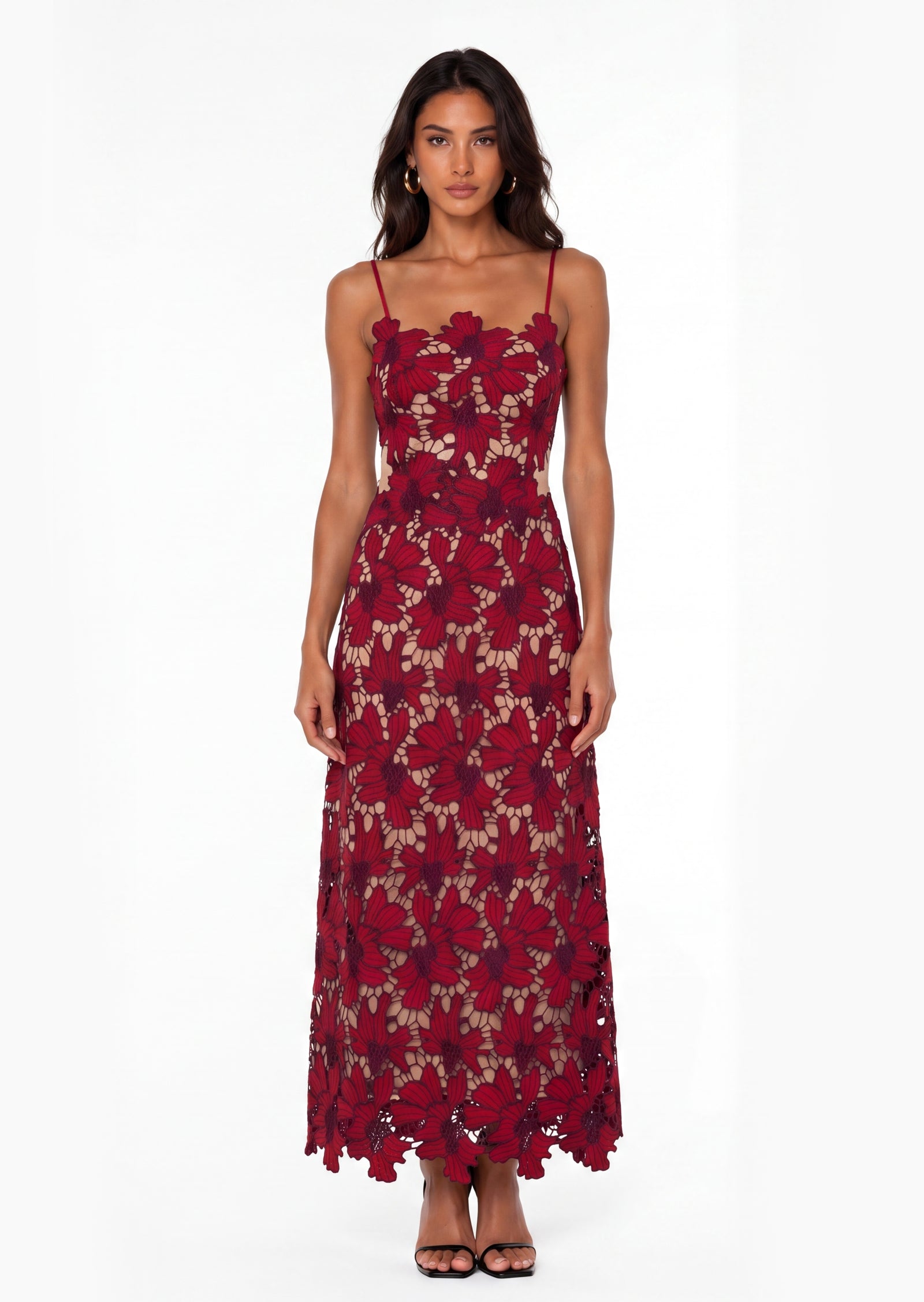 Luxie Lace Midi Dress In Red