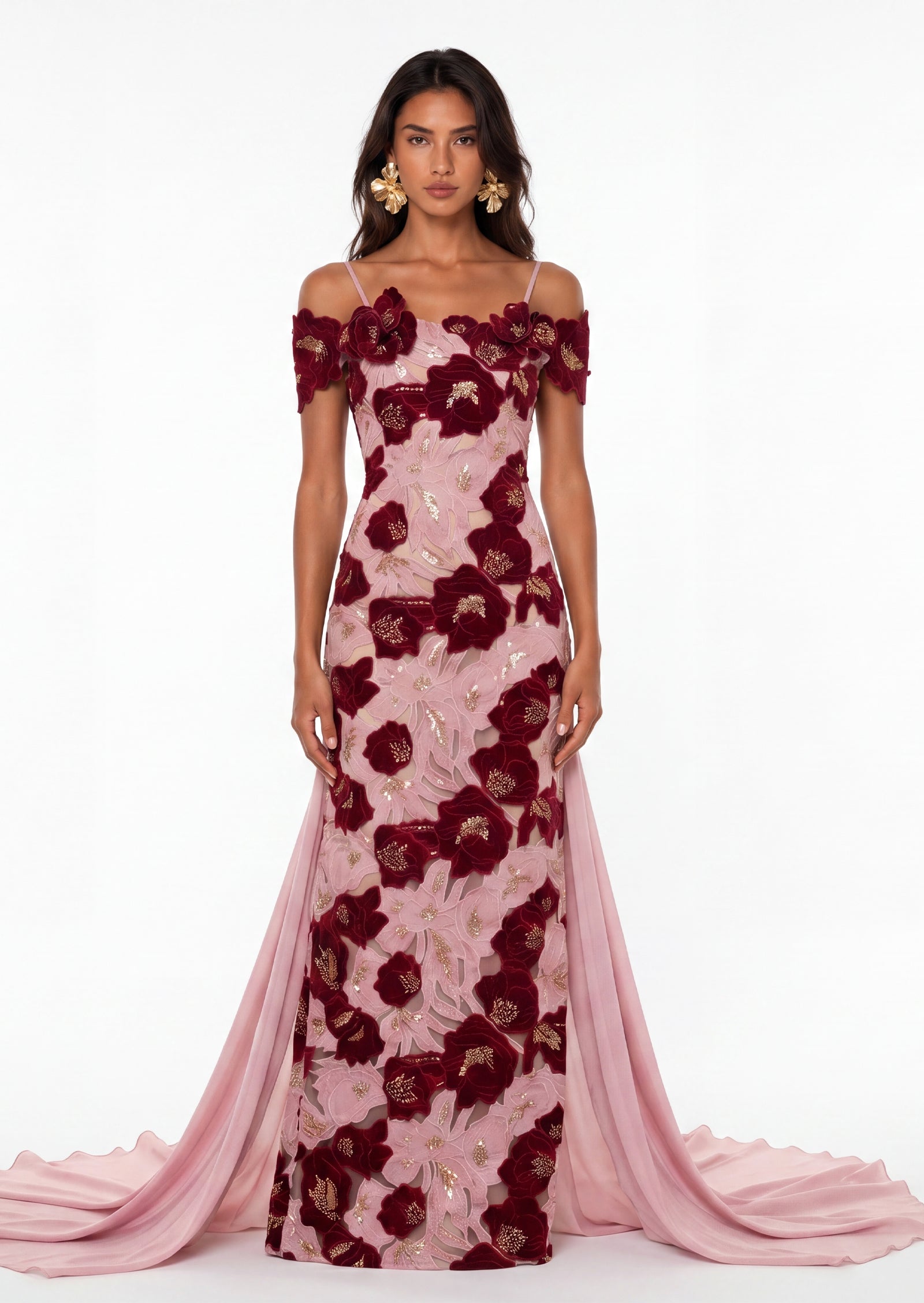 Lyna Floral Appliqués Maxi Gown