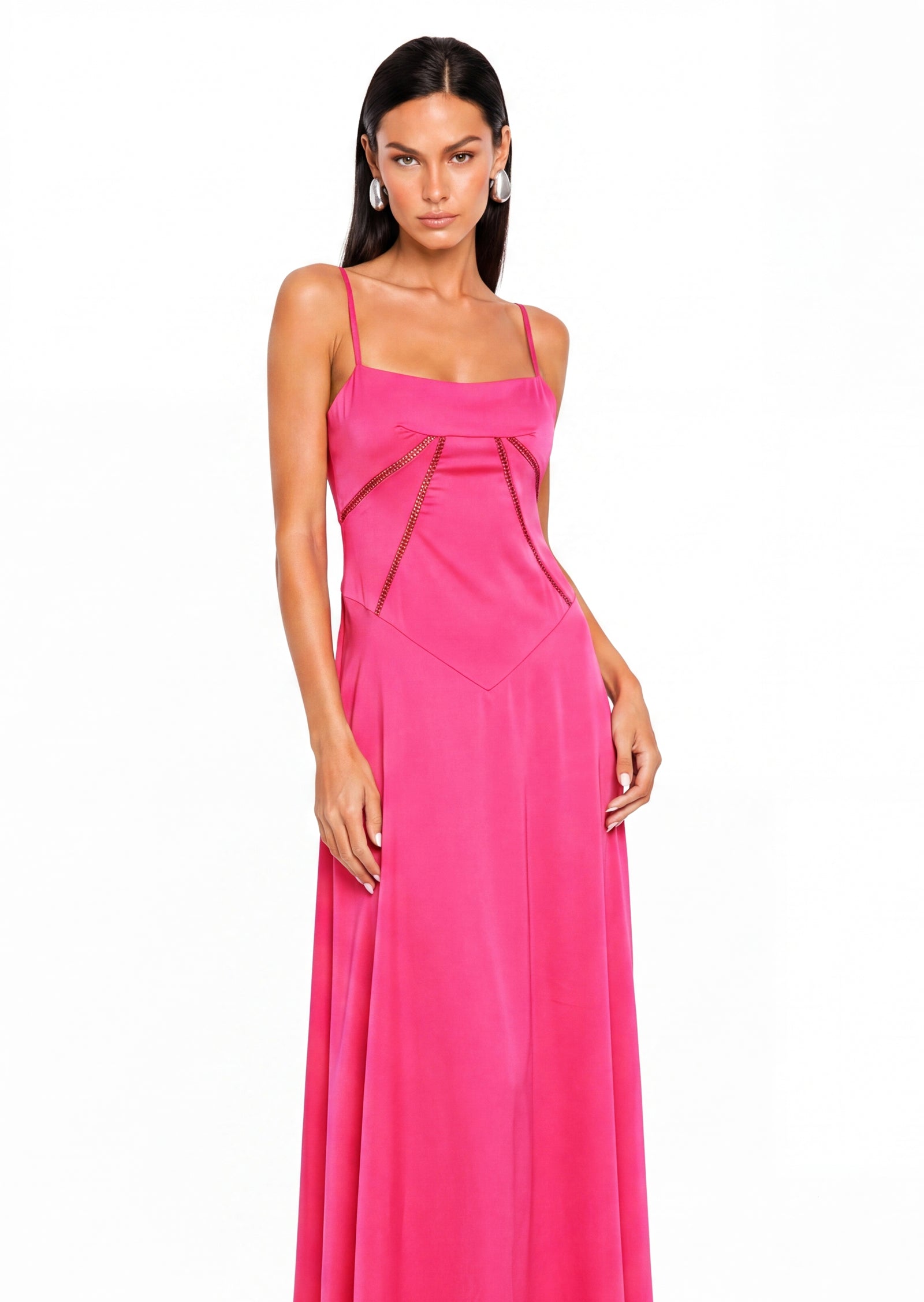 Satin Lace Up Maxi Dress