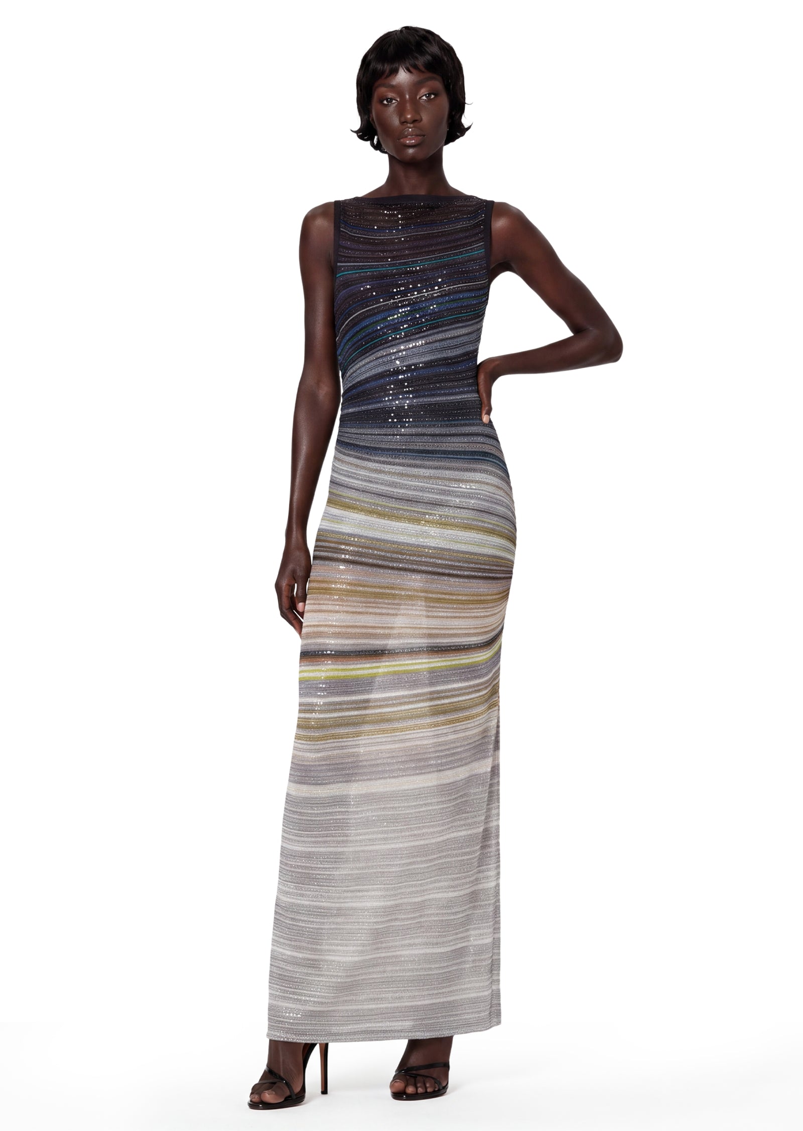 Acatzin Sequined Striped Lamé Maxi Dress