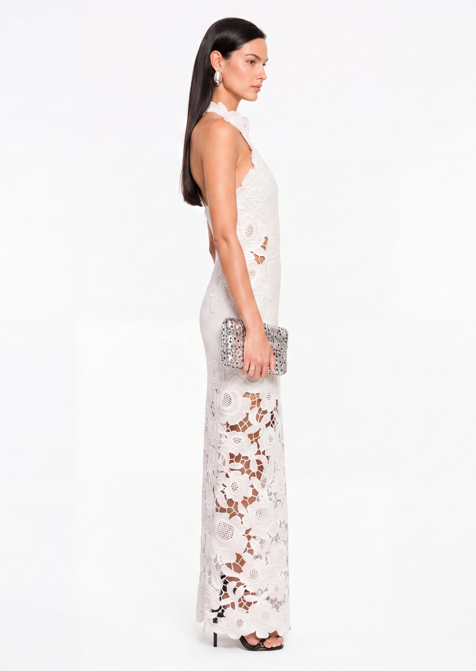 Catharine Floral Embroidery Maxi Dress In White