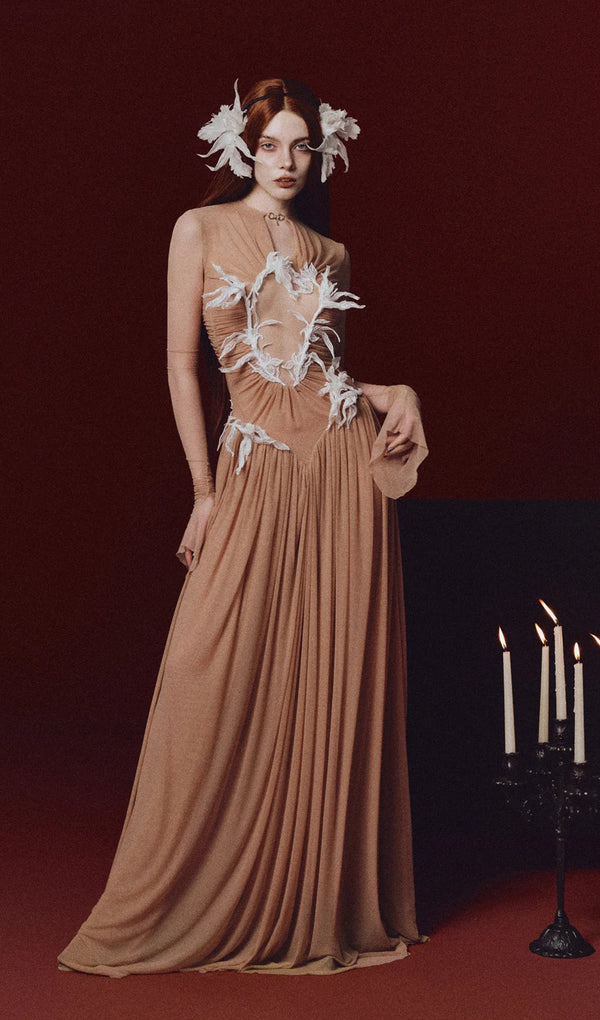 Mesh Hand-Applied Lace Maxi Dress