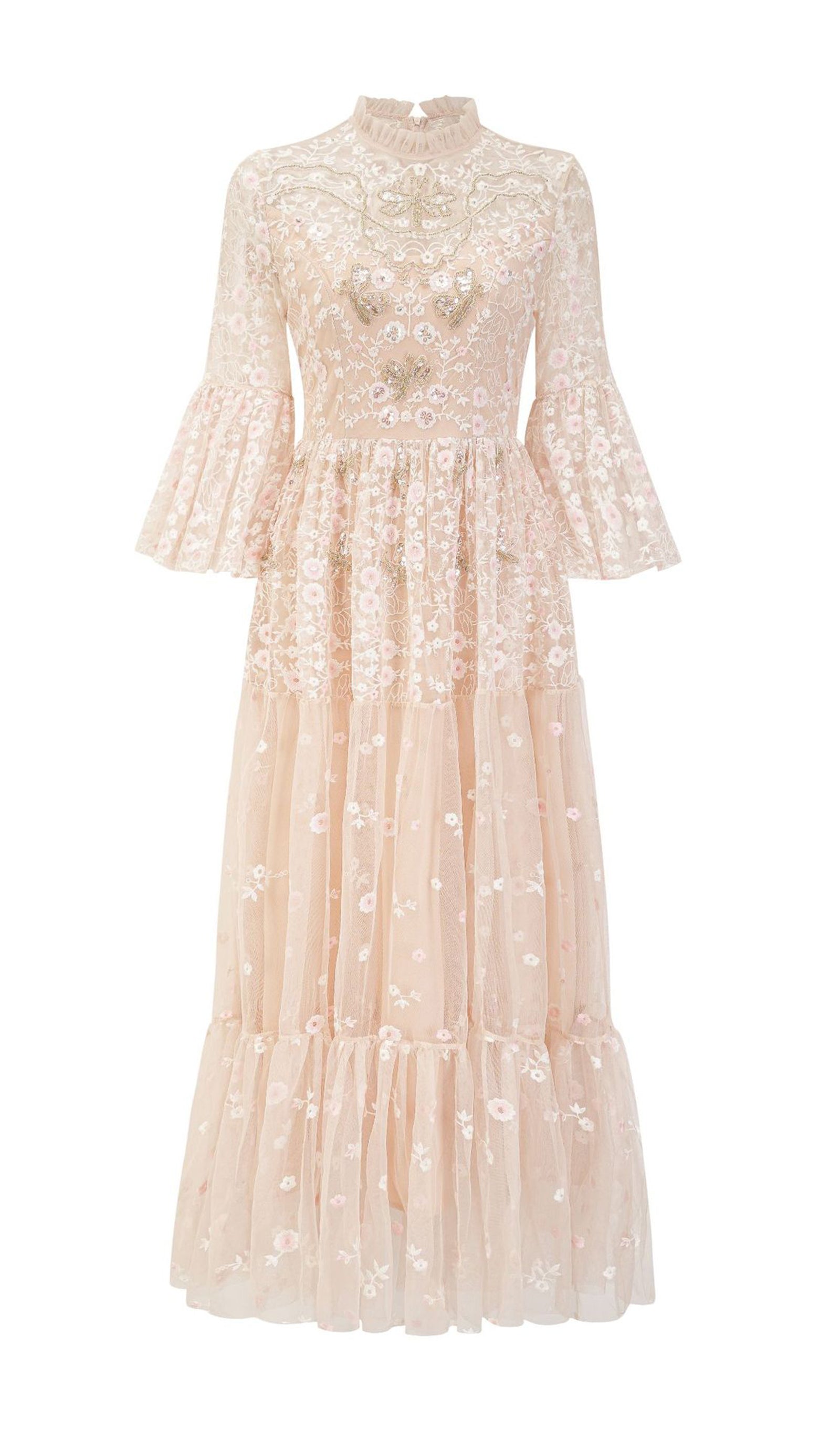 Embroidered Flower Sequins Mesh Maxi Dress