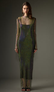 Mesh With Monochrome Maxi Dress In Colored Diamonds