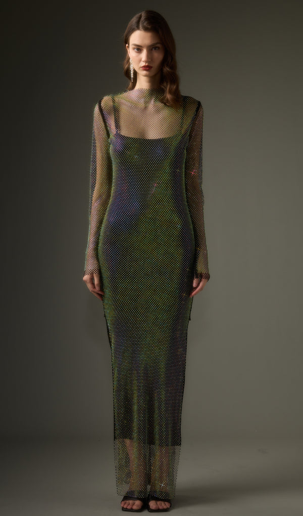 Mesh With Monochrome Maxi Dress In Colored Diamonds