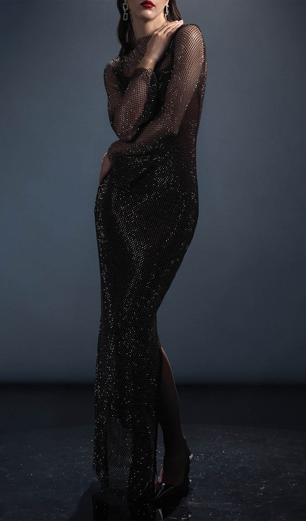 Mesh With Monochrome Lining  Maxi Dress