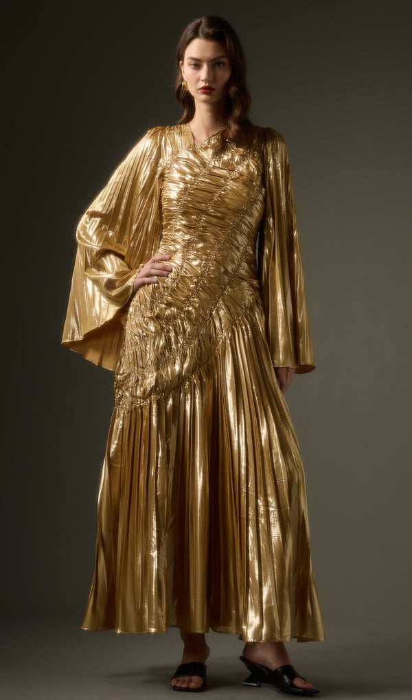 Metallic Maxi Dress In Gold