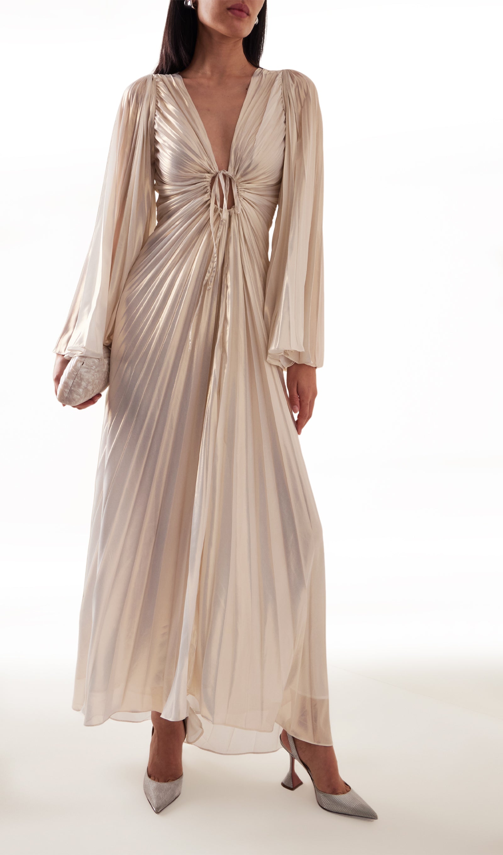 Metallic Pleated Maxi Dress