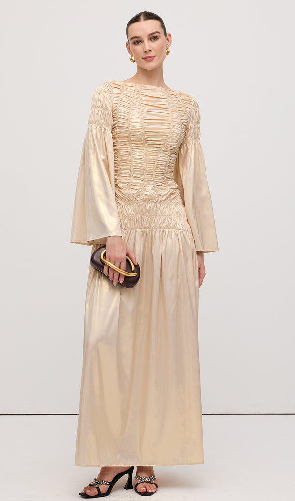 Metallic Elasticated Gathers Maxi Dress In Solid