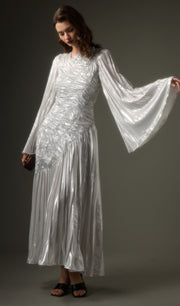 Metallic Long Sleeve Maxi Dress In Silver