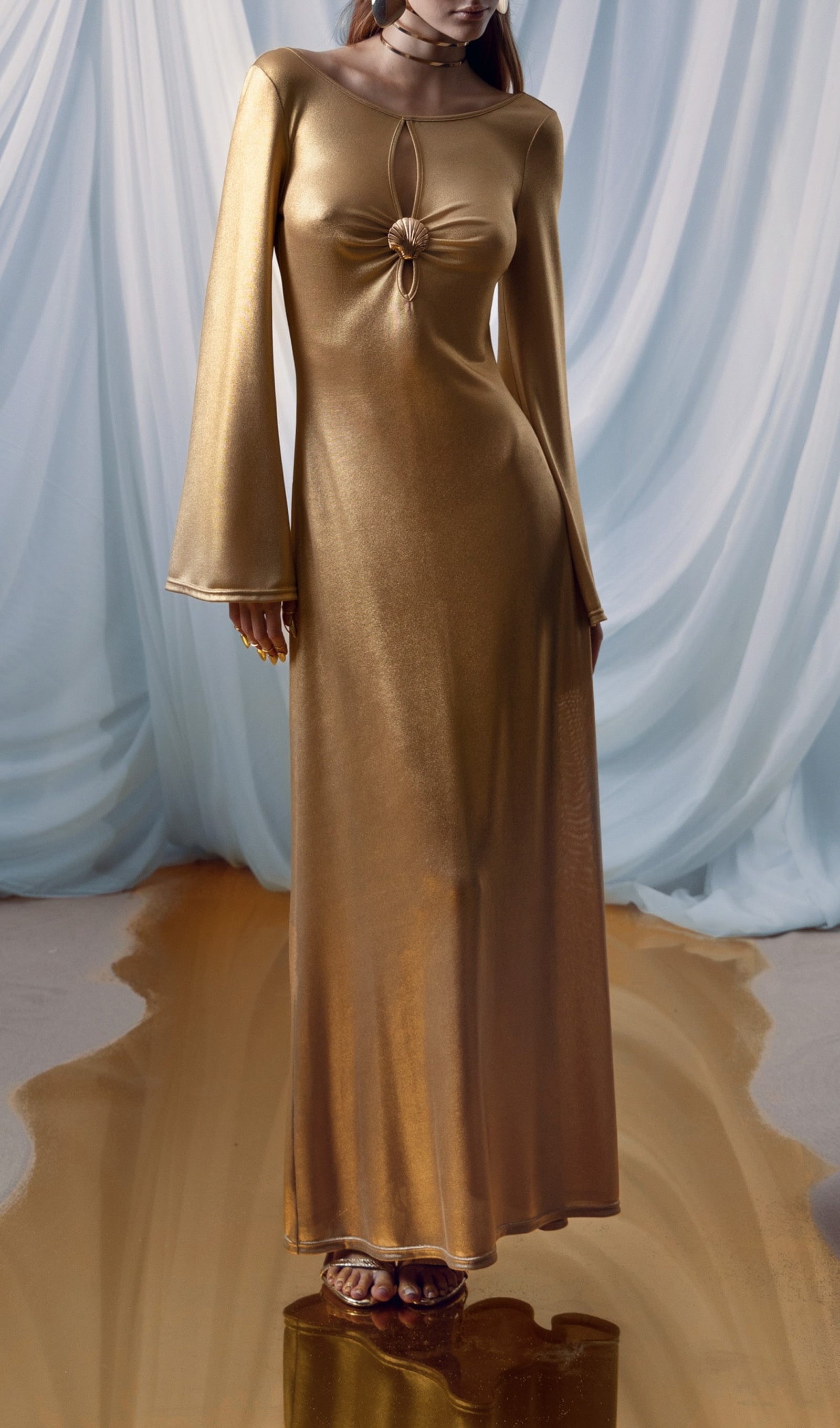 Midikleid in A-Linie mit Blumenmuster und Laternenärmeln
