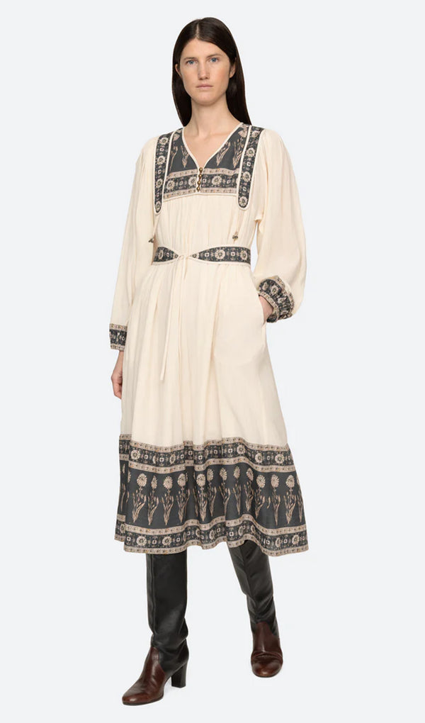 Ethnic Embroidered Long Slevees Midi Dress