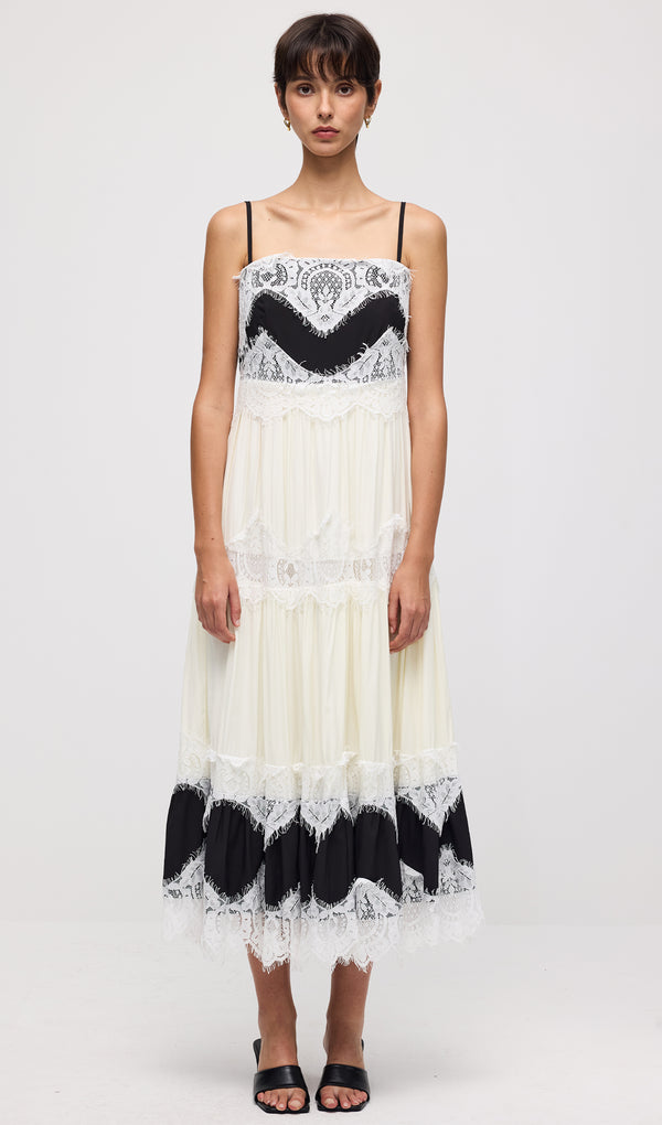 Embroidered Lace Slip Midi Dress