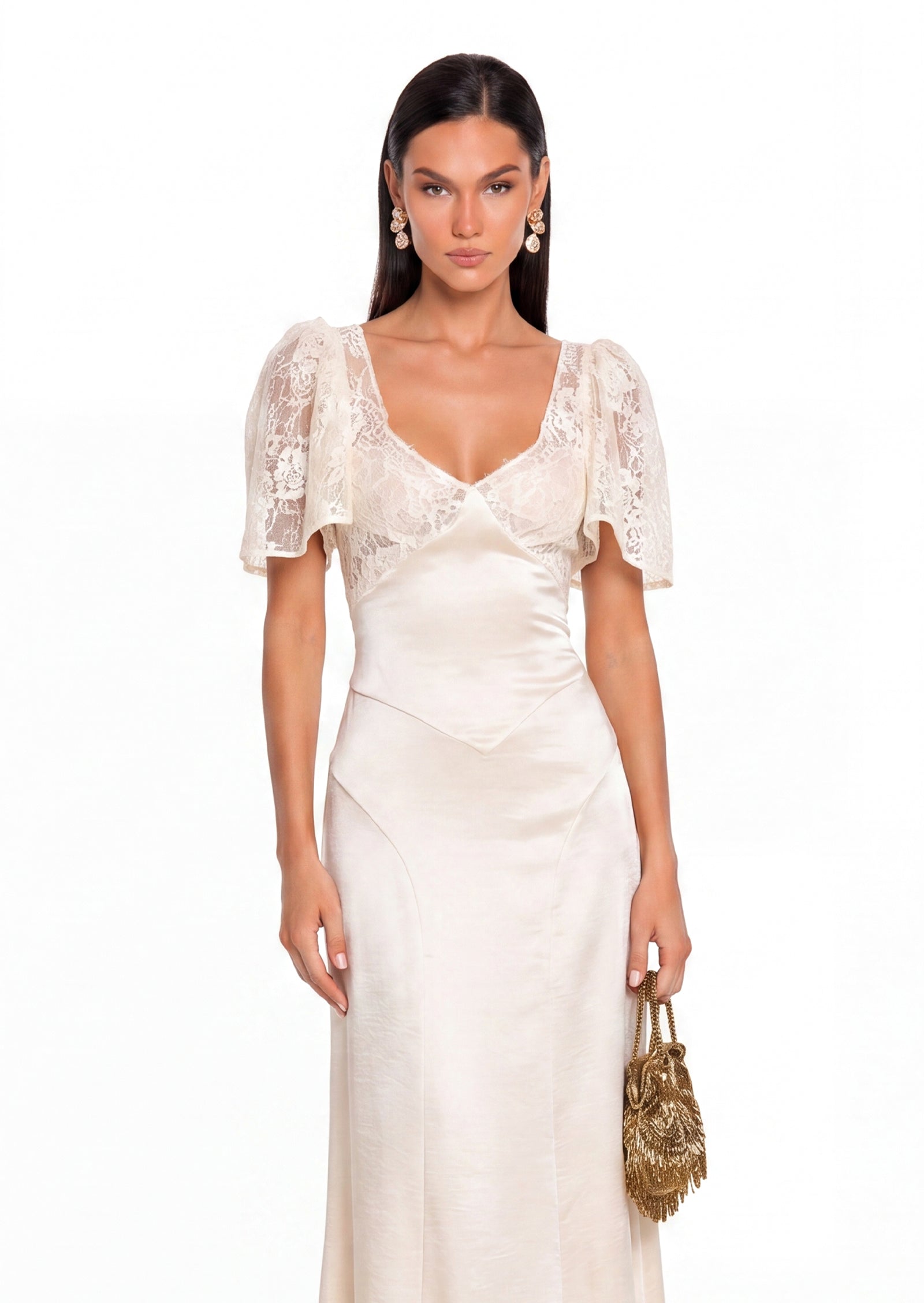 Midikleid in A-Linie mit Blumenmuster und Laternenärmeln