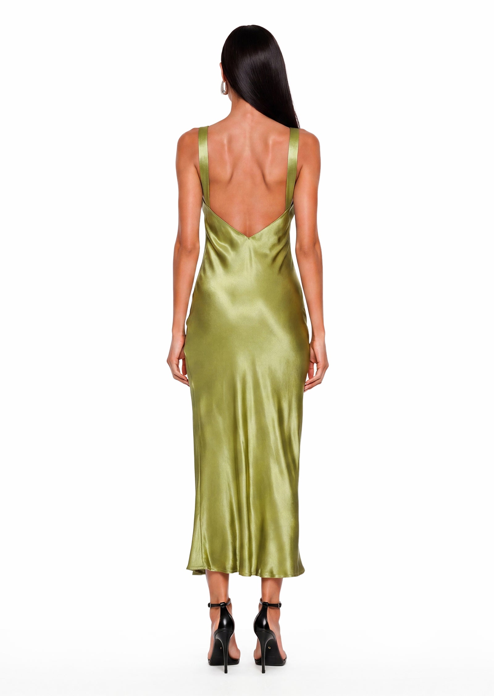 Eachna Sleeveless Satin Midi Dress In Green