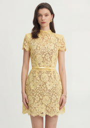 Milly Lace Mini Dress In Yellow