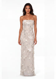 Milly Strapless Beaded Sequin Maxi Dress In White